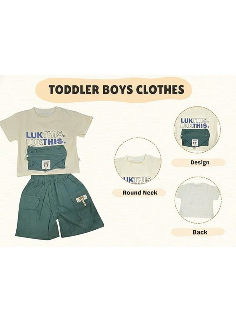 MINIIMODZ MINII MODZ Lukthis Green Set for Boys - Party Dress, Casual Dress, Kids Partywear, Boys Ethnic Sets, Diwali Dress, T-shirt and Pant Set, Picnic Wear - Image 3
